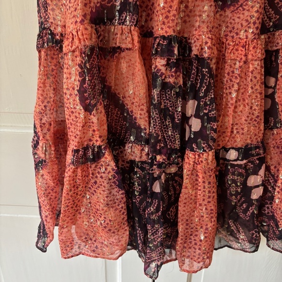 Ulla Johnson Akira Metallic Shibori Silk Printed Midi Dress Coral Pink‎ Size 6 - Picture 10 of 17